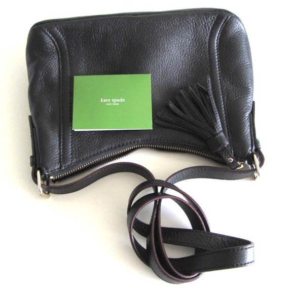 new KATE SPADE black pebbled leather tassel crossbody bag - Picture 5 of 8